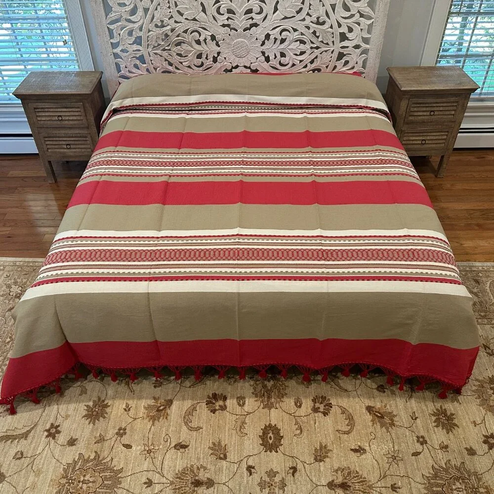 King Size Cotton Bedspread/Quilt. From Oaxaca Mex. Hand loom, Bed covers,